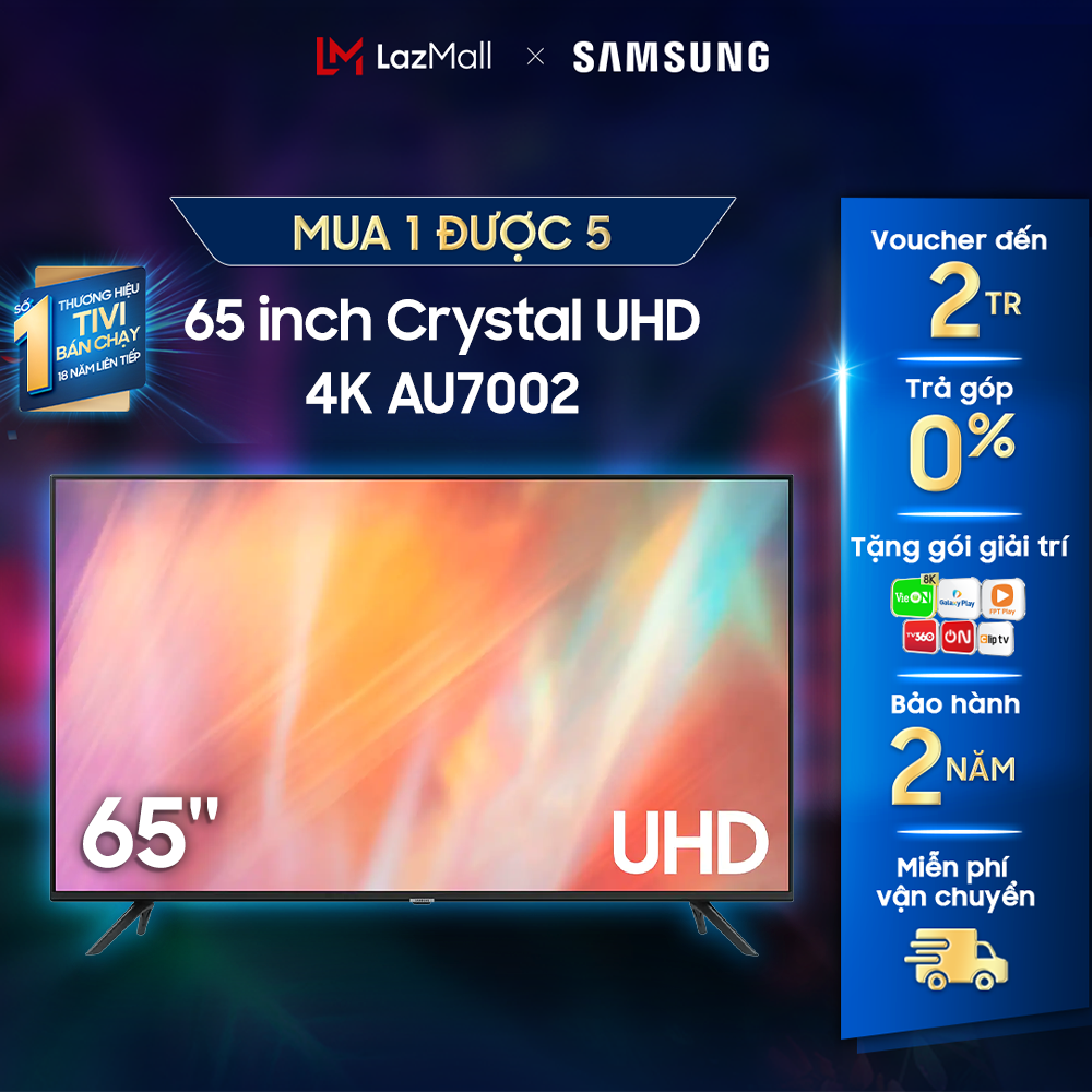 Smart tivi samsung 4k crystal uhd 65inch ua65au7002kxxv - hàng chính hãng - phân phối bởi lazada - miễn phí vận chuyển toàn quốc