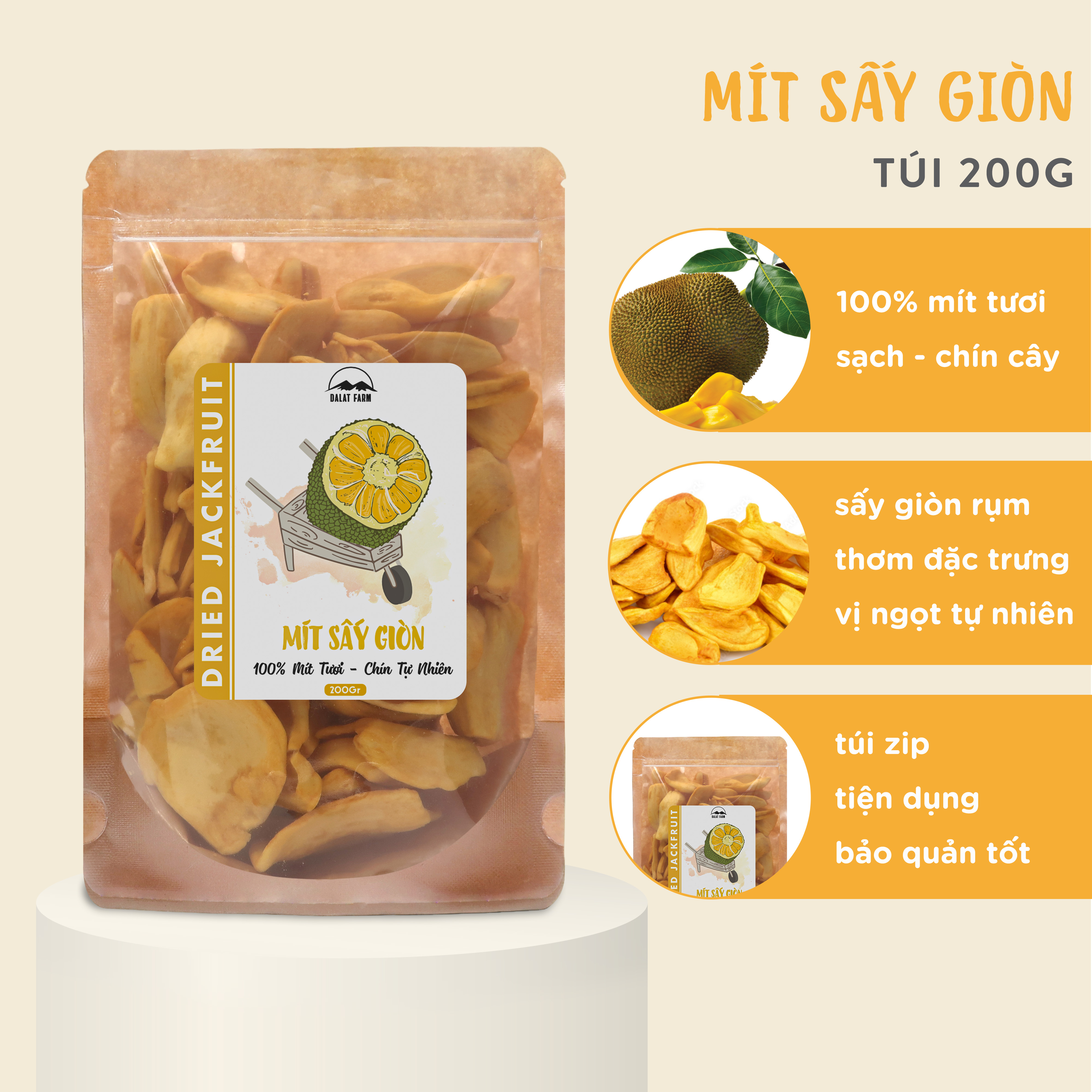 Mít sấy giòn dalatfarm - túi 200g