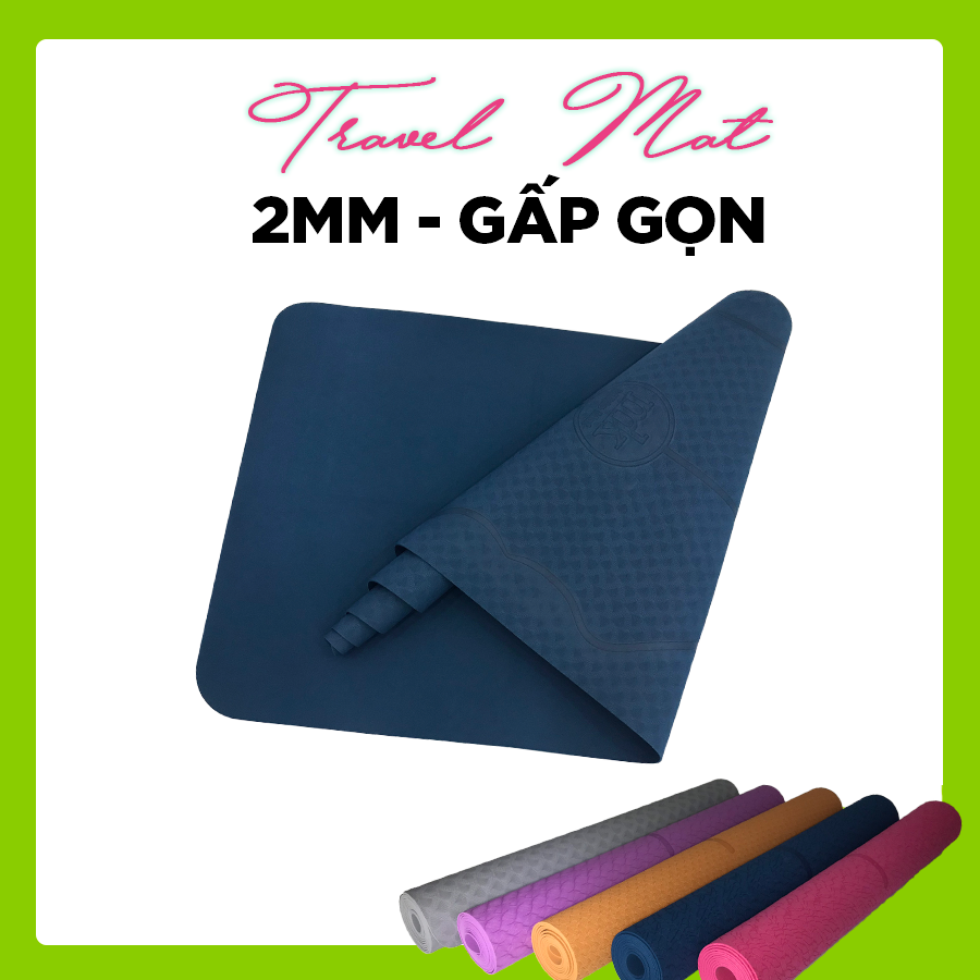 Thảm yoga du lịch 2mm GẤP GỌN  Mikie Mat chống trơn siêu mỏng làm từ cao su nhân tạo TPE cho nam nữ tập thể dục tại nhà yoga gym