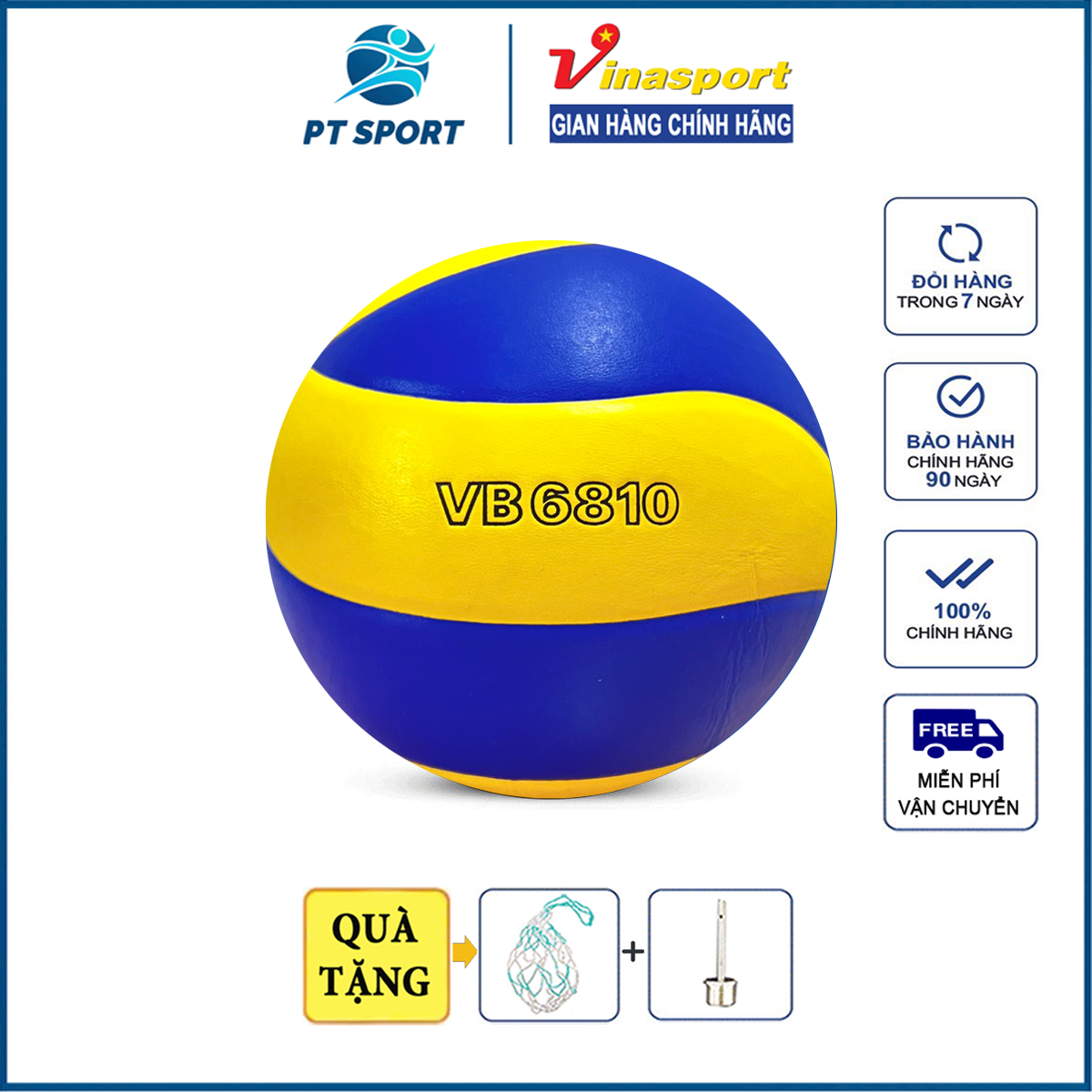 Banh bóng Chuyền Thăng Long VB6810 xoáy da Hàn Quốc da mềm đánh êm tay chính hãng (tặng Kim Bơm + túi Lưới)