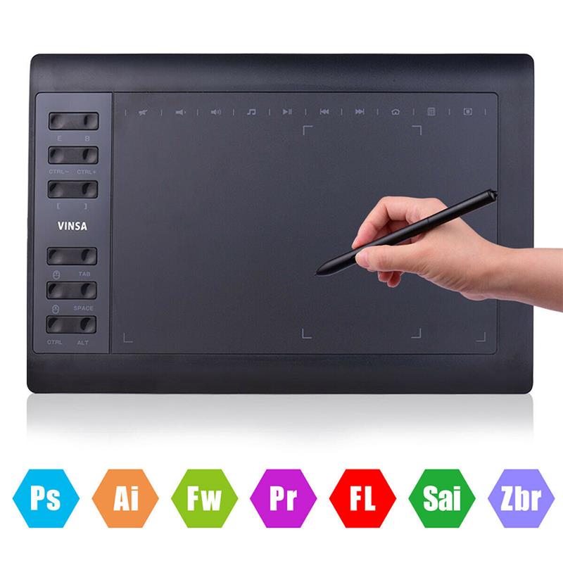 VINSA 1060PLUS Máy tính bảng vẽ kỹ thuật số Máy tính bảng 8192 Độ nhạy áp suất Máy tính bảng không dùng pin Máy tính bảng Bút vẽ tay Artdesig