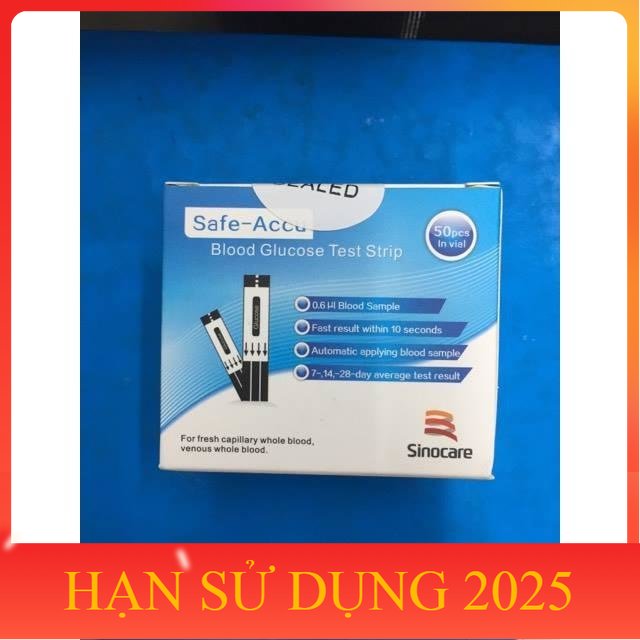 Que thử đường huyết Sinocare safe accu hộp 50 que - tặng ngay 50 kim lấy máu