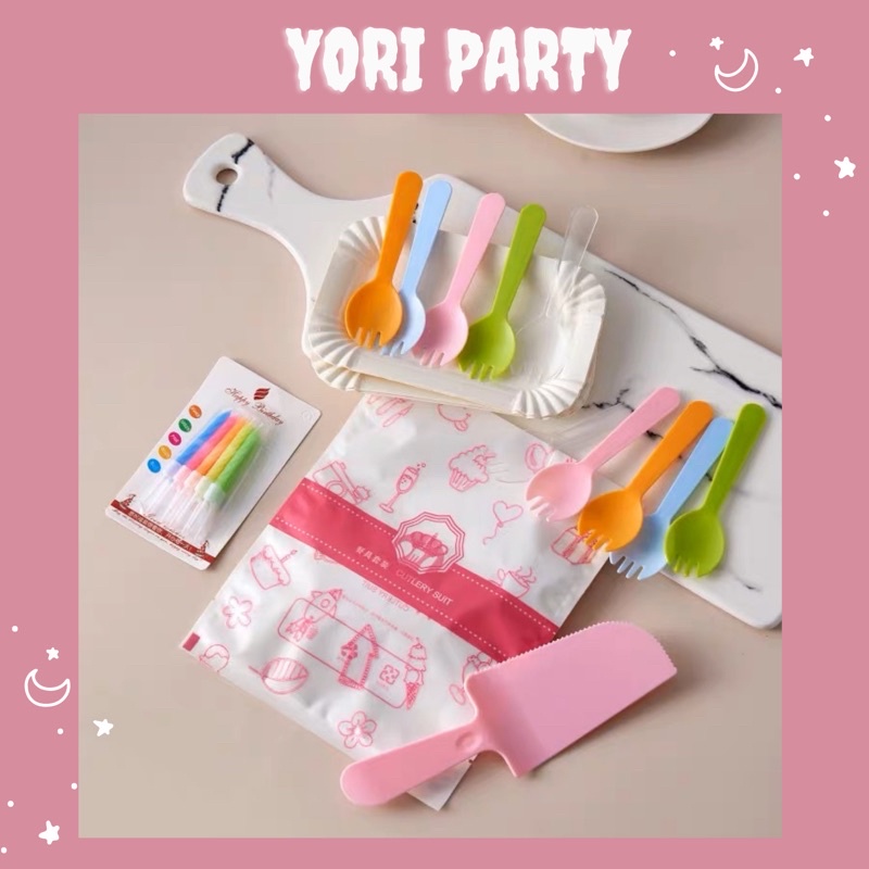 Bộ Dĩa Nến Dao Ăn Bánh Sinh Nhật Dành Cho 10 Người - Yori Party