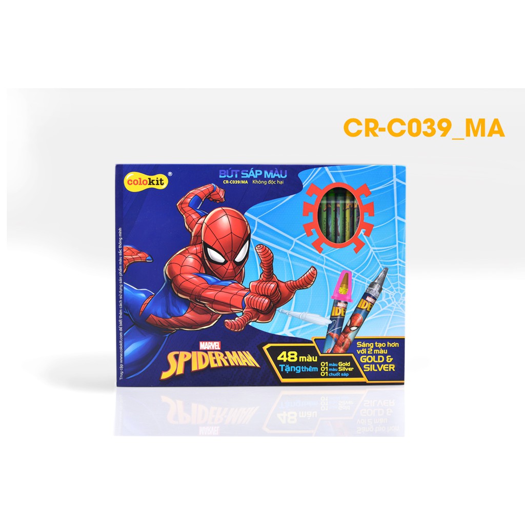 Bút sáp màu colokit cr-c039/ma hình ảnh nhân vật spiderman sáng tạo với 2 màu đặc biệt gold & silver