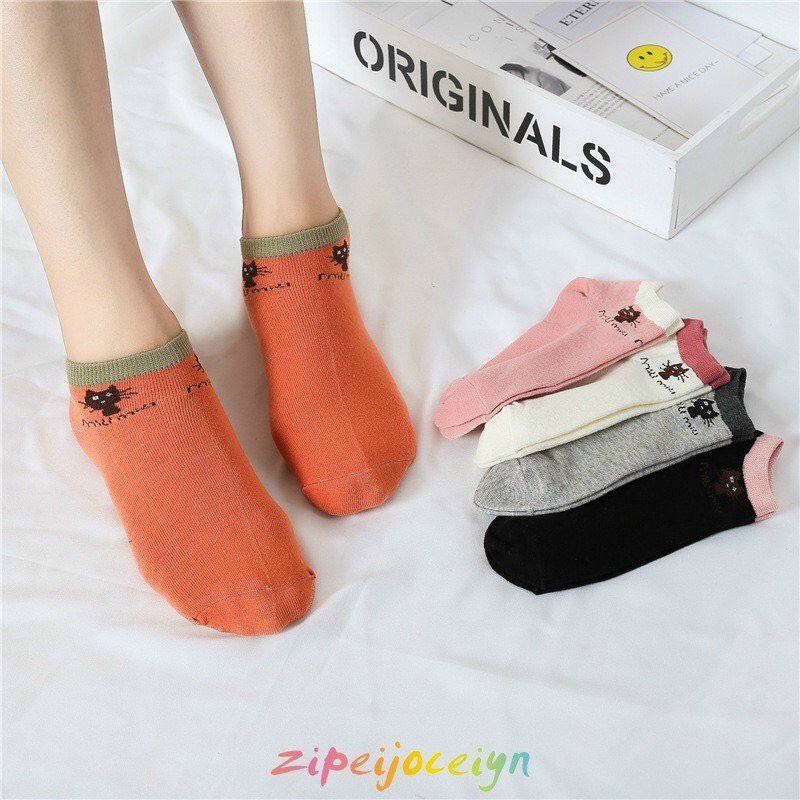 Combo 10 đôi vớ len nữ cổ thấp thêu mèo siêu xinh