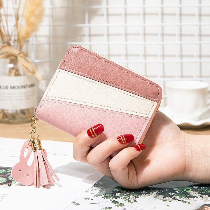 Bóp Ví Nữ Mini Kẻ 3 Màu Dáng Ngắn
