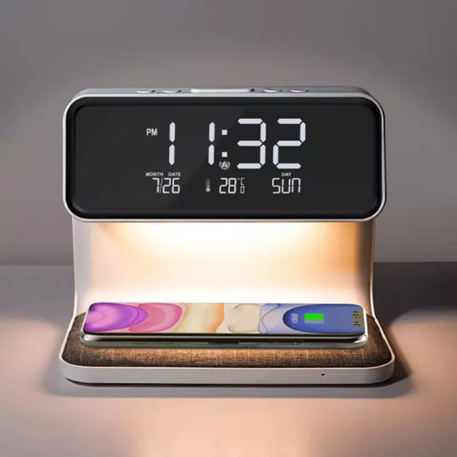 Đèn ngủ cảm ứng kèm sạc điện thoại không dây và đồng hồ báo thức WILIT