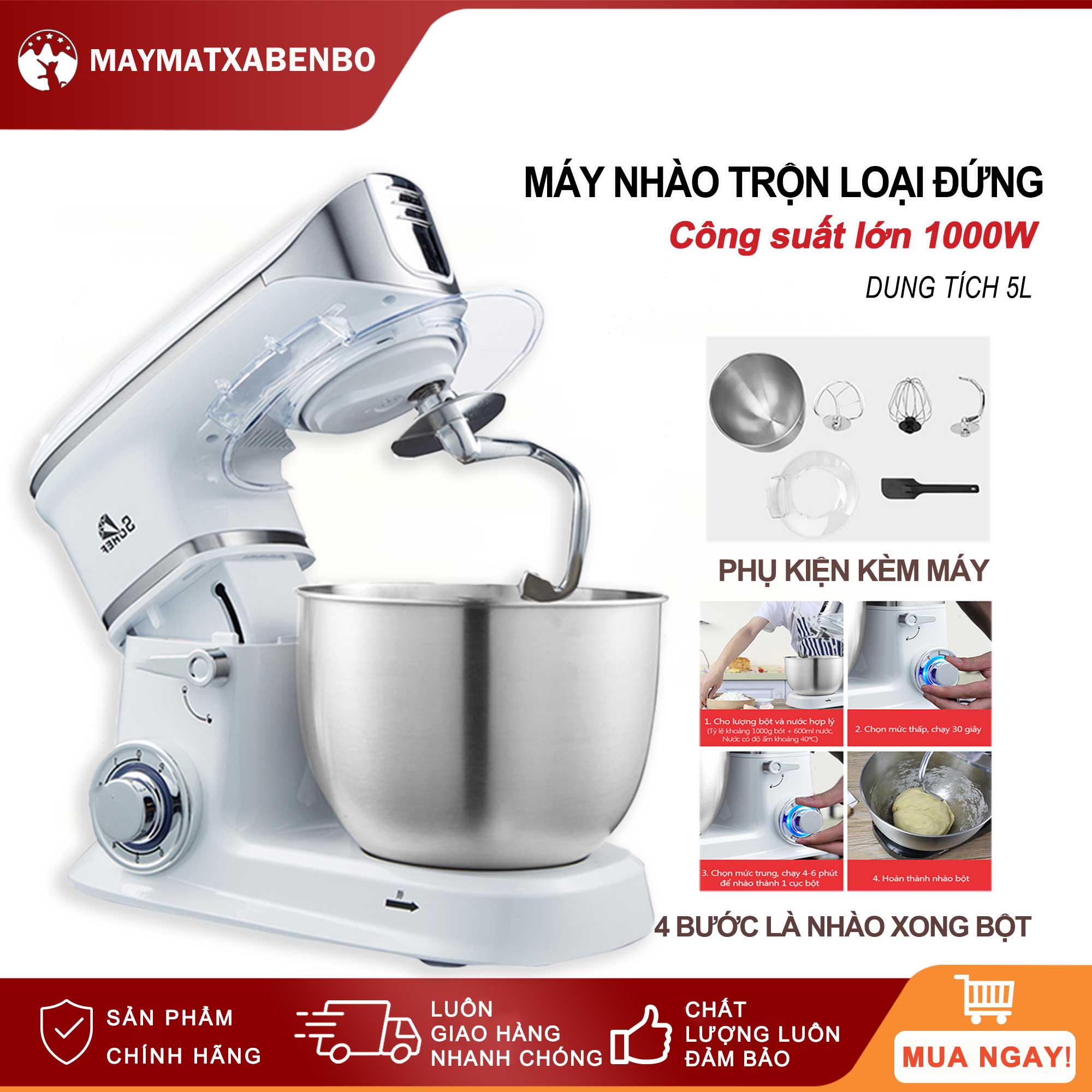 [HCM]Máy trộn bột máy đánh trứng cỡ lớn đa năng bát inox 5 lít/ 6.5 lít  công suất 1000W/1300W máy trộn bột đánh kem làm bánh tiện dụng
