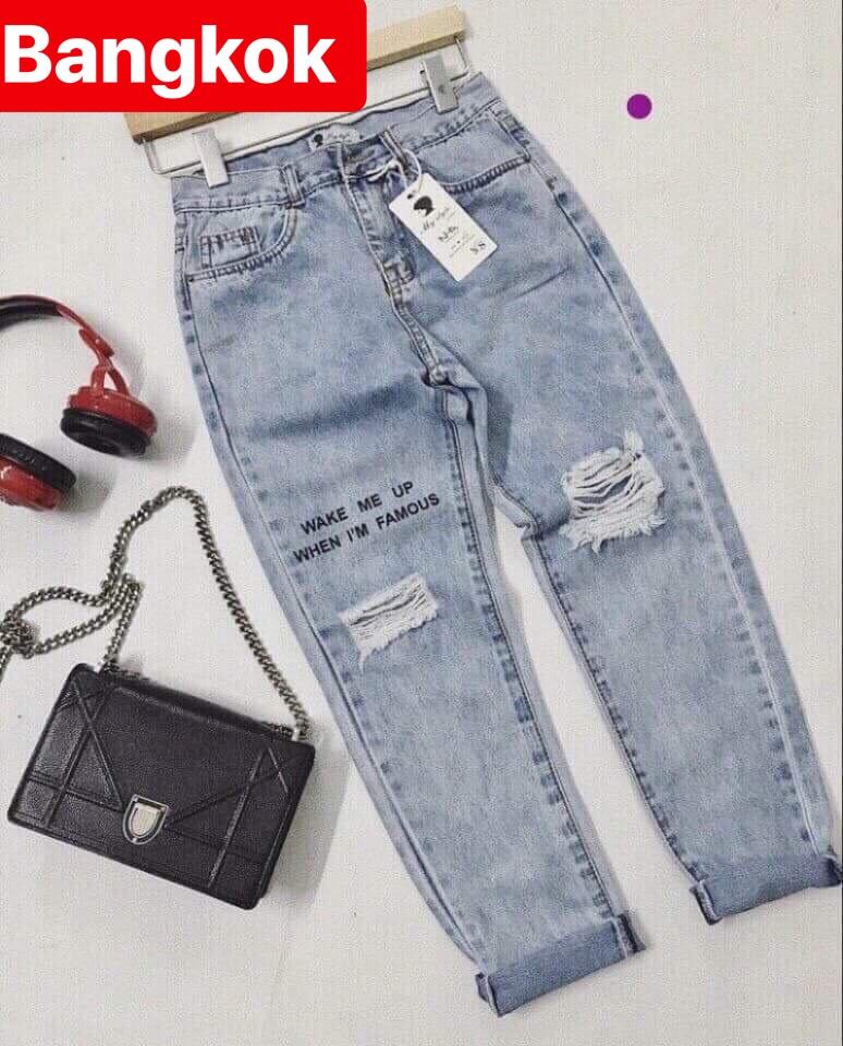 QUẦN JEAN BAGGY NỮ XANH RÁCH WASH IN CHỮ LƯNG CAO NÂNG MÔNG TREND MỚI THÁI LAN BK 3051 - TÝ GOLD 2020