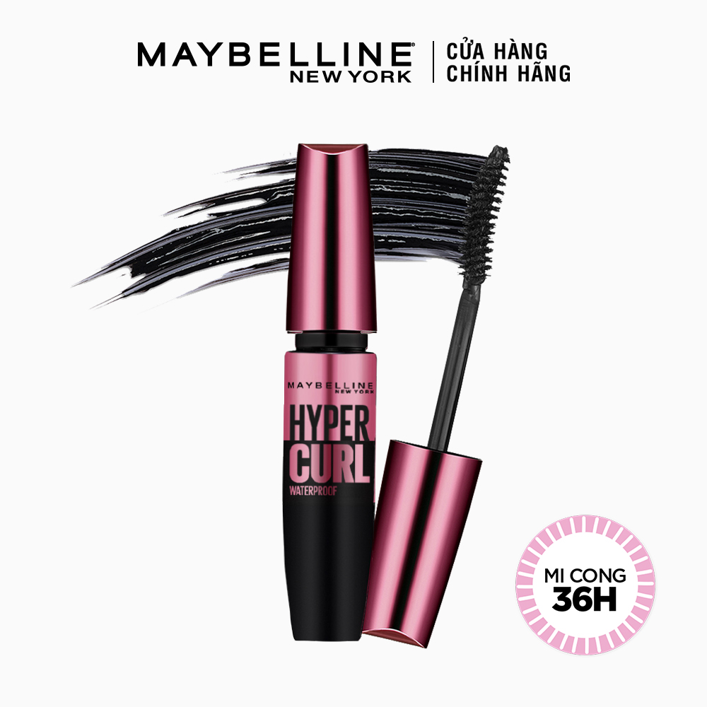 Mascara Dài Mi và Cong Mi Maybelline New York Hyper Curl Waterproof Chuốt Mi Đen Không Lem Không Trôi 9.2ml