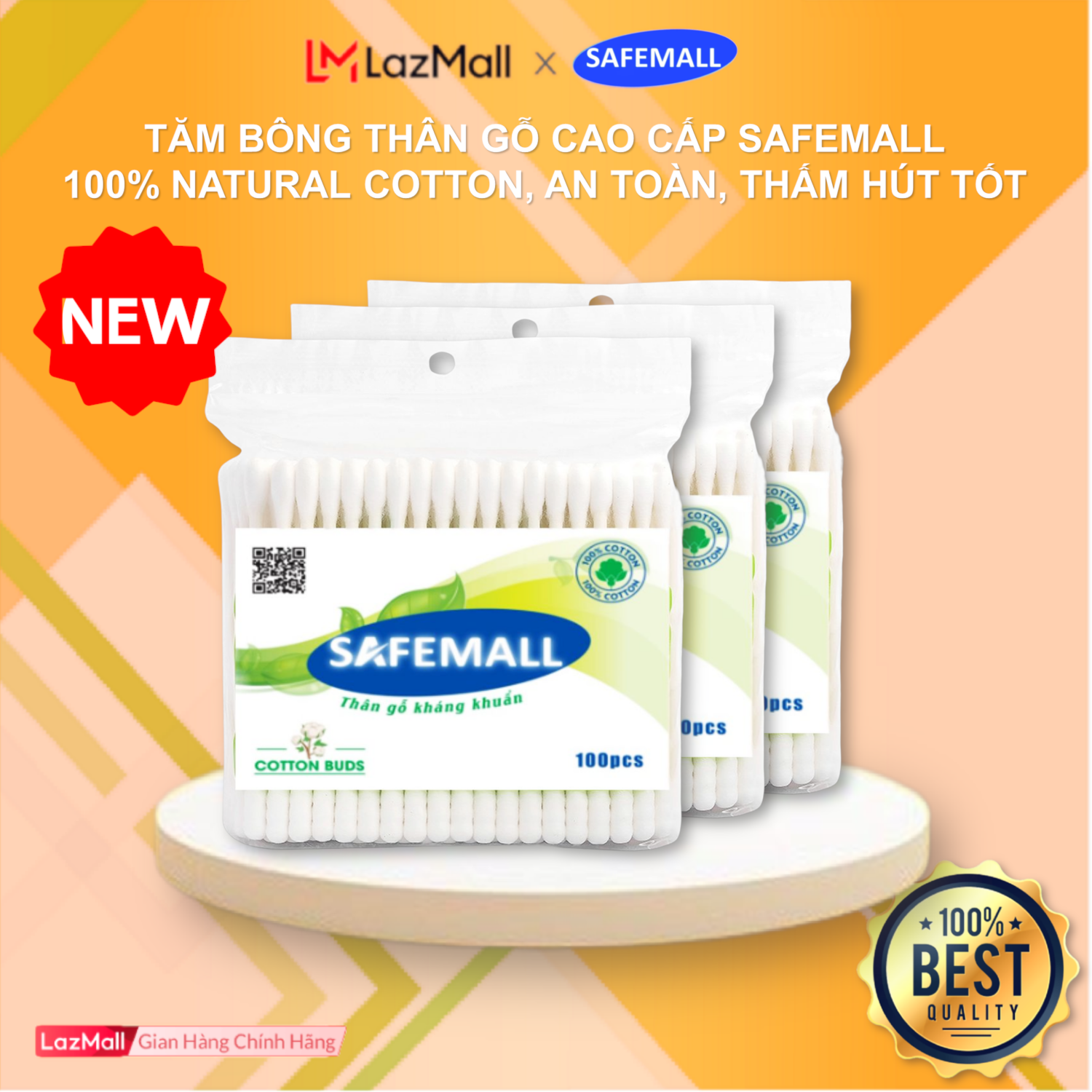 [Wholesale] pack of 100 premium safemall wood body wax cotton swab soft eco-friendly safe multiuse make up, sanitary-authentic safemall official