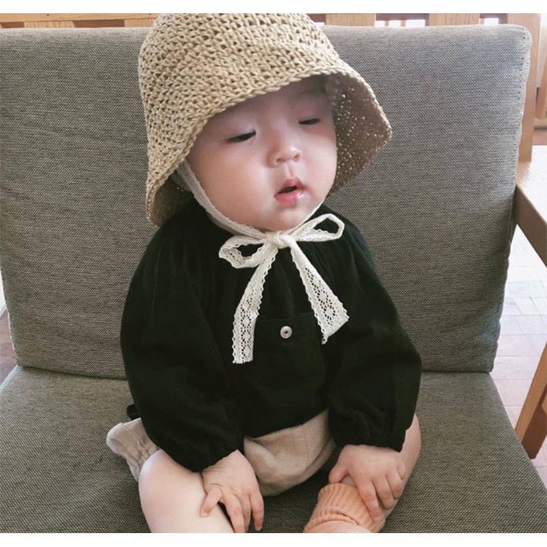Mũ cói trẻ em hàn quốc, mũ cói đi biển cho bé thanh hằng baby 6 tháng đến 2 tuổi
