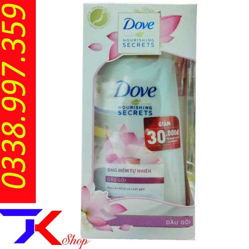 Dầu gội Dove óng mượt tự nhiên hoa Sen Nhật và nước gạo 650g