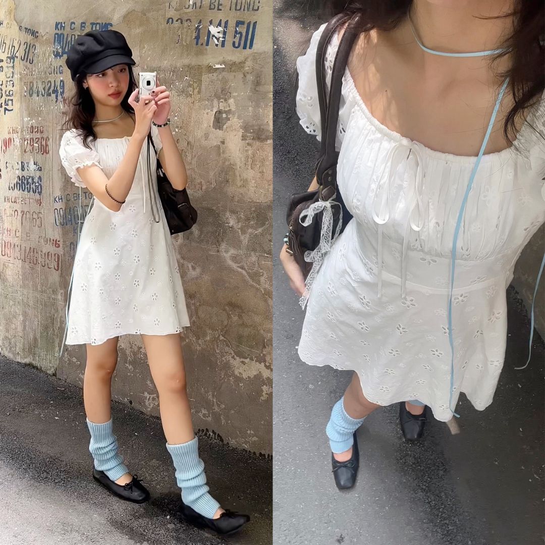 Đầm trắng xô thêu hoa nhienofficial BD38