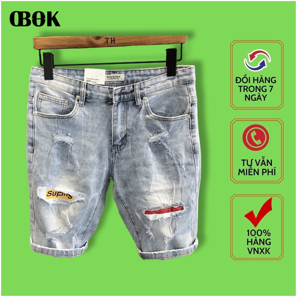 Quần Short Jean Nam rách quần jean nam ngắn  quần ngố jean nam quần lửng nam quần sọt jean nam quần bò nam ngắn co giãn OBOKFASHION QSJNA94