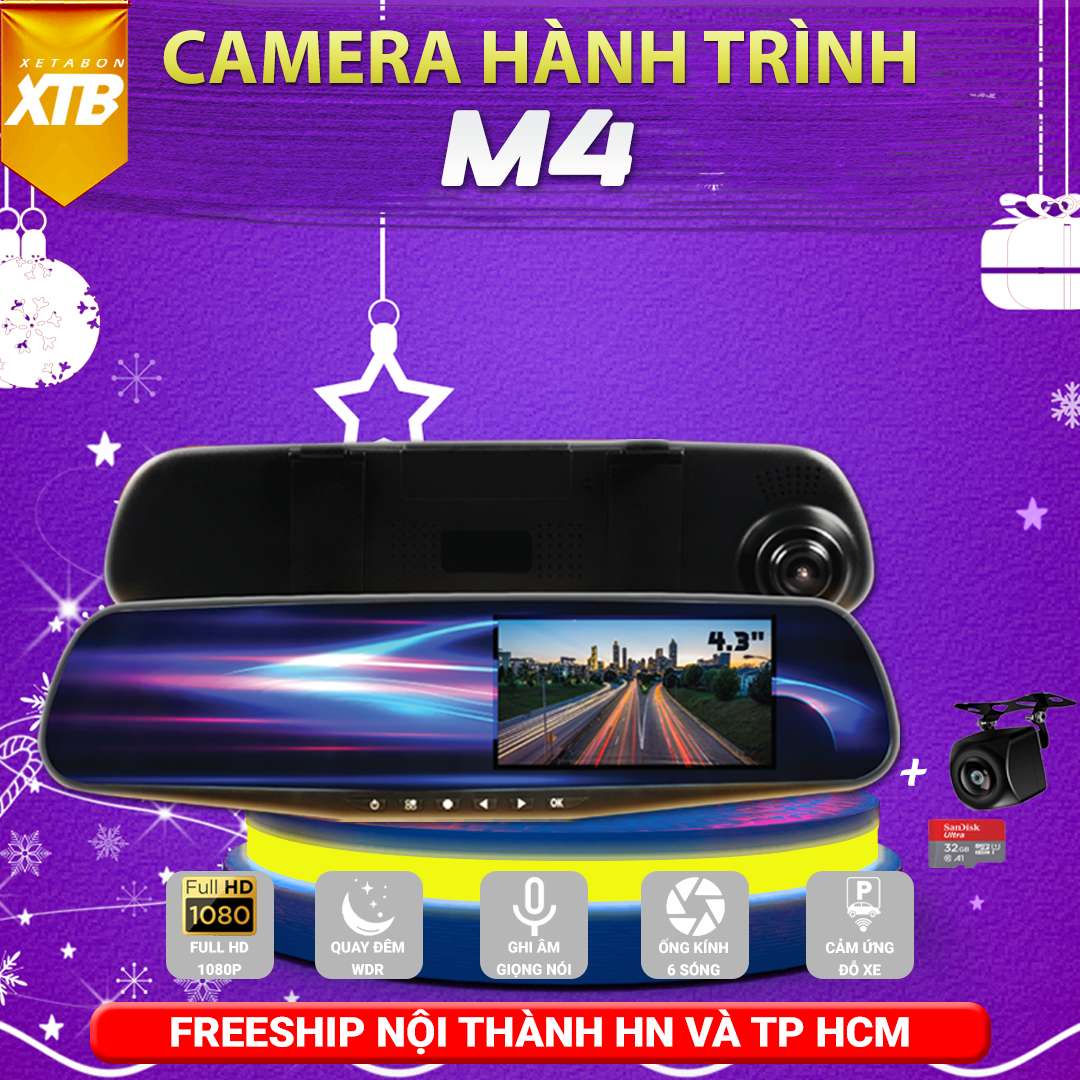 Camera hành trình ô tô M4 hỗ trợ cam trước và sau, ghi âm, quay đêm sắc nét, độ phân giải cao phù hợp với mọi loại xe bảo hành 12 tháng