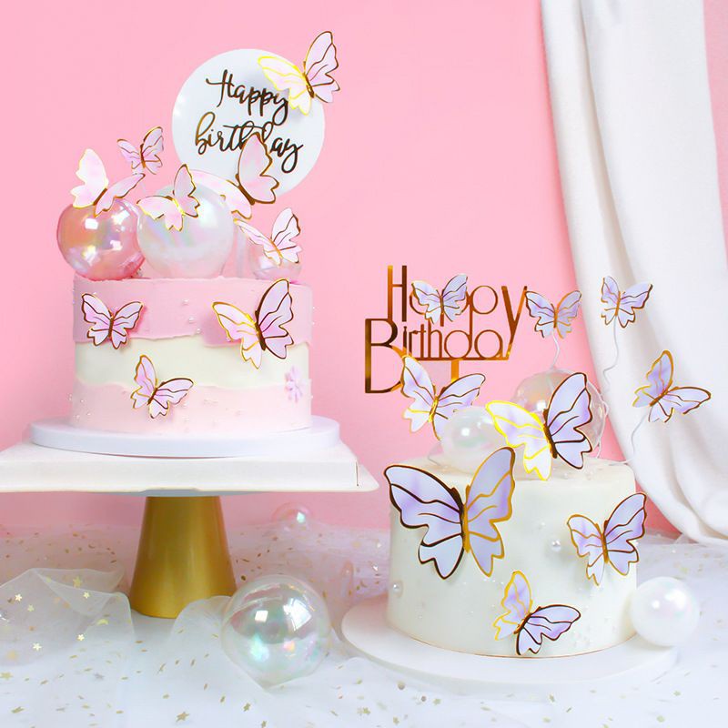 Set bướm giấy trang trí bánh kem , bướm trang trí
