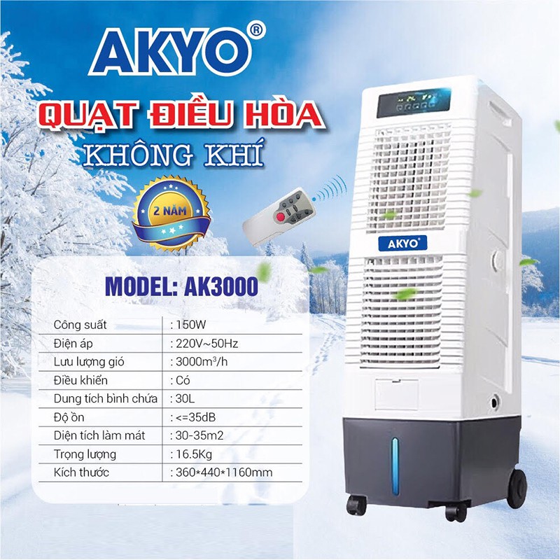 Quạt điều hòa không khí hơi nước 2 cửa Akyo AK-3000 hàng thai lan chính hãng giá rẻ FreeShip tại hà nội