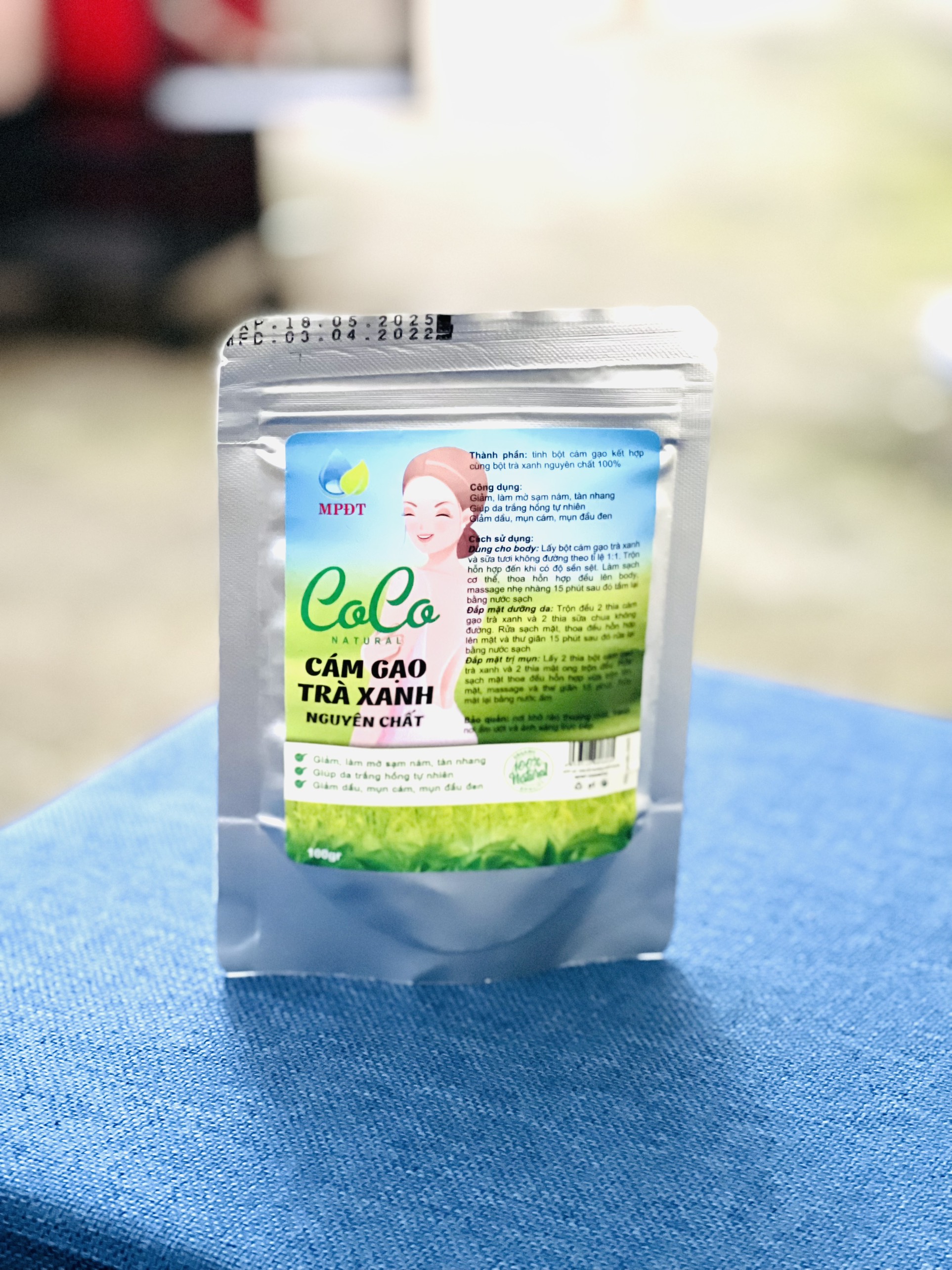 Gói 100gr tinh bột cám gạo trà xanh kích trắng,ủ trắng face & body