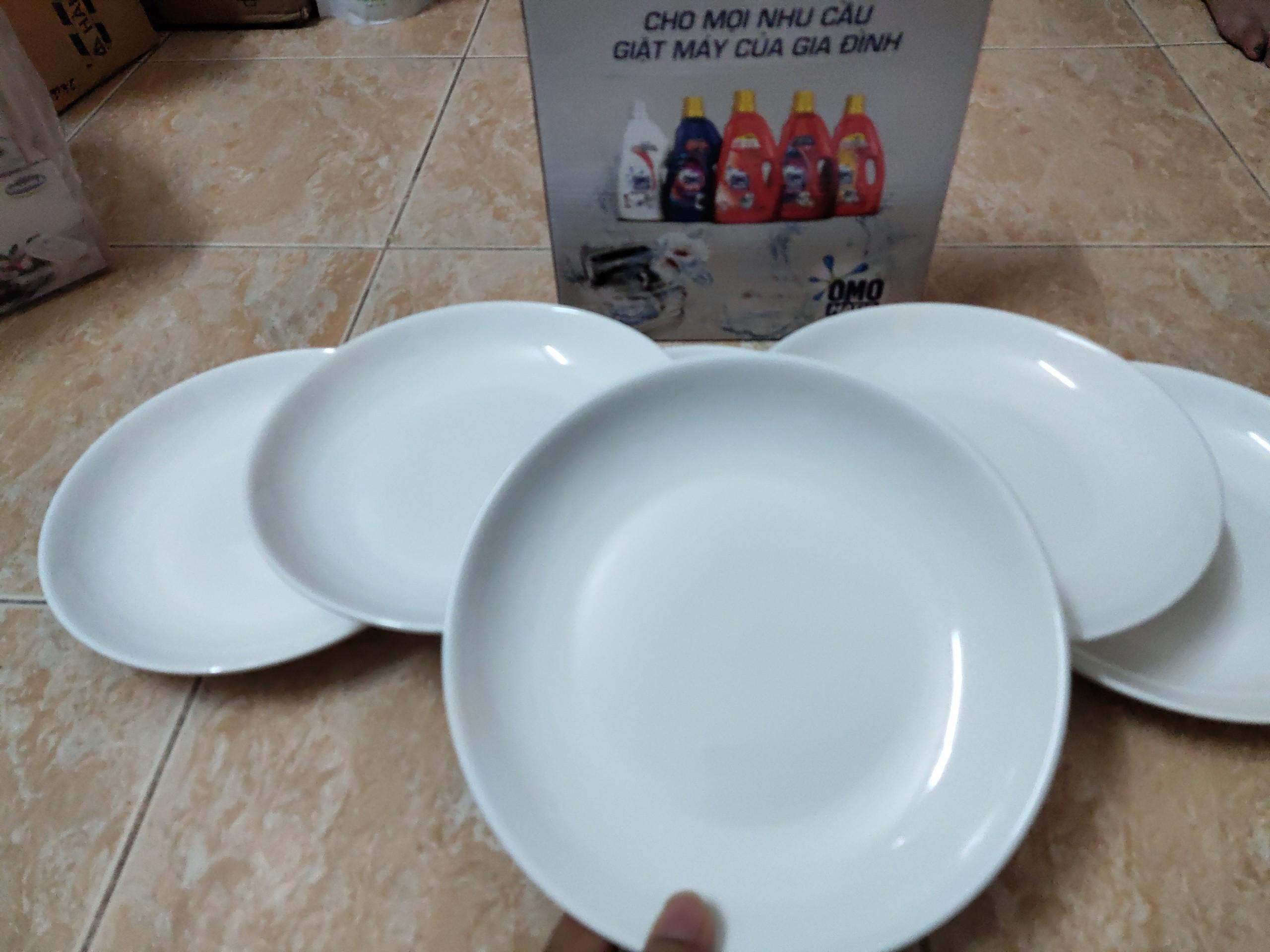 Bộ 6 đĩa sứ cao cấp trắng tinh, dày dặn đường kính 20cm