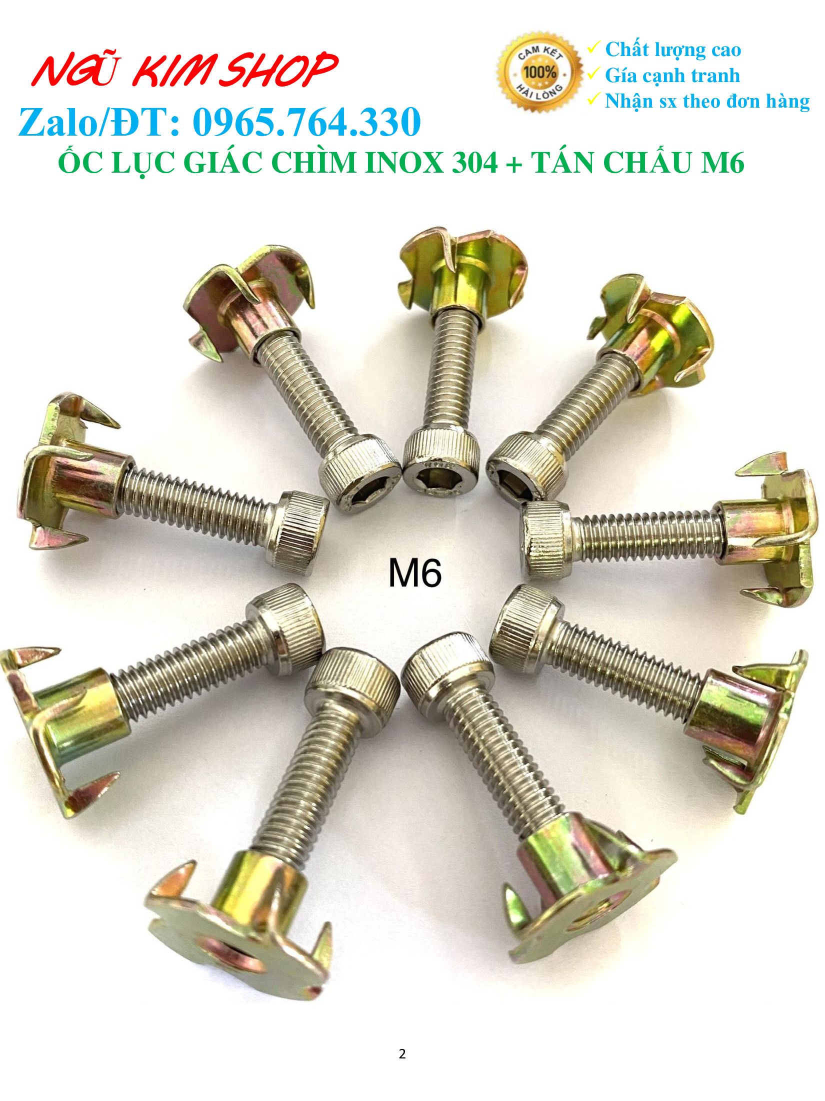 Ốc lục giác chìm m6 inox304 + tán chấu m6 bắt loa _ hàng xịn