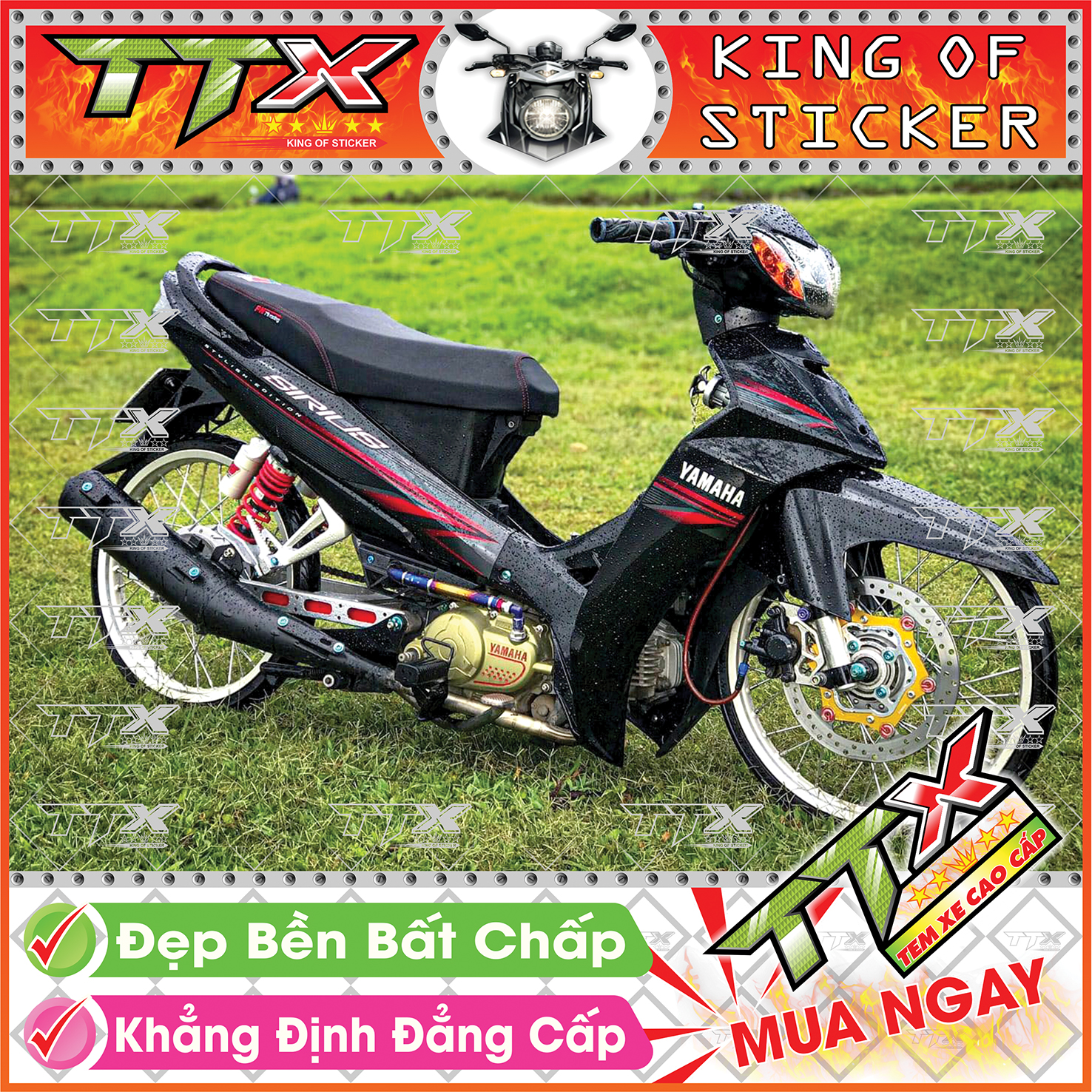 Tem Xe Sirius Chỉ Đỏ Xám Đen - Tem Sirius Đen Xám Đỏ Siêu Đẹp - Mẫu Team Sirius Đỏ Xám Đen