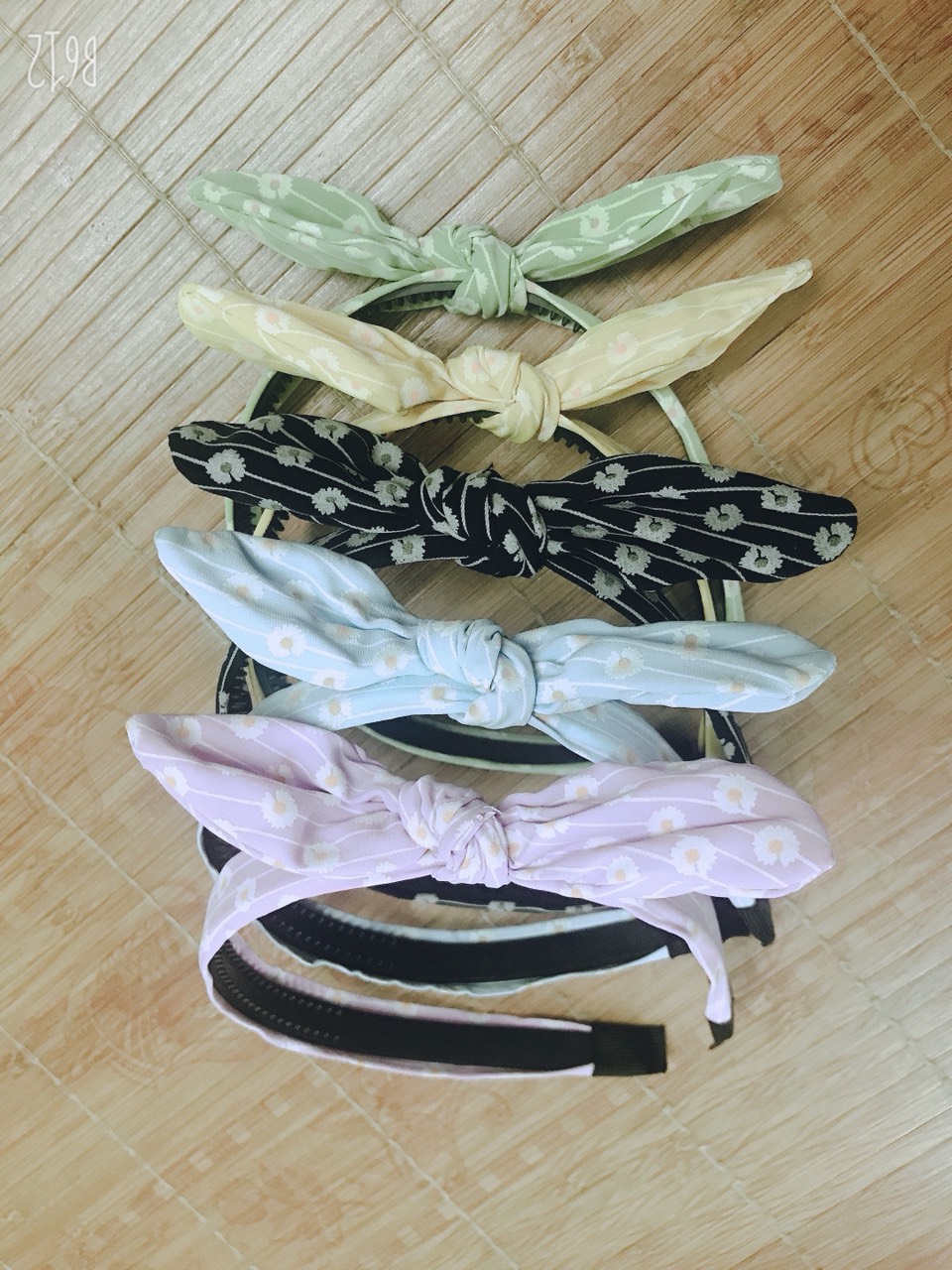 Sét 2 bờm cài tóc vải hoa nhí phối nơ