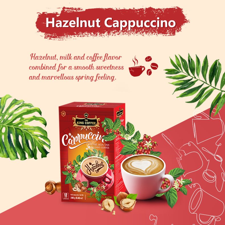 Cà phê hòa tan cappuccino hương hạt dẻ king coffee - hộp 12 gói x 20g