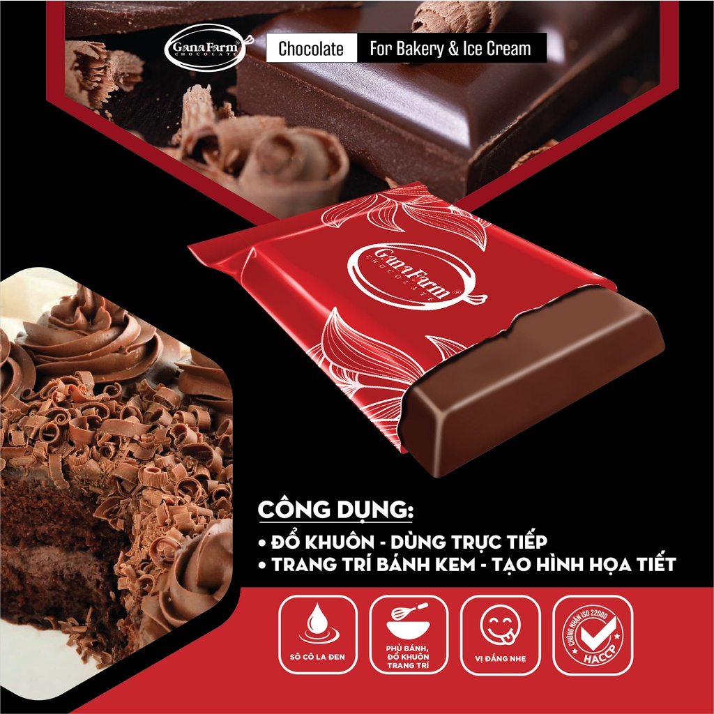 Socola đen sữa 1Kg Ganafarm CD888 đắng nhiều, ngọt ít sử dụng trực tiếp hoặc làm bánh kẹo