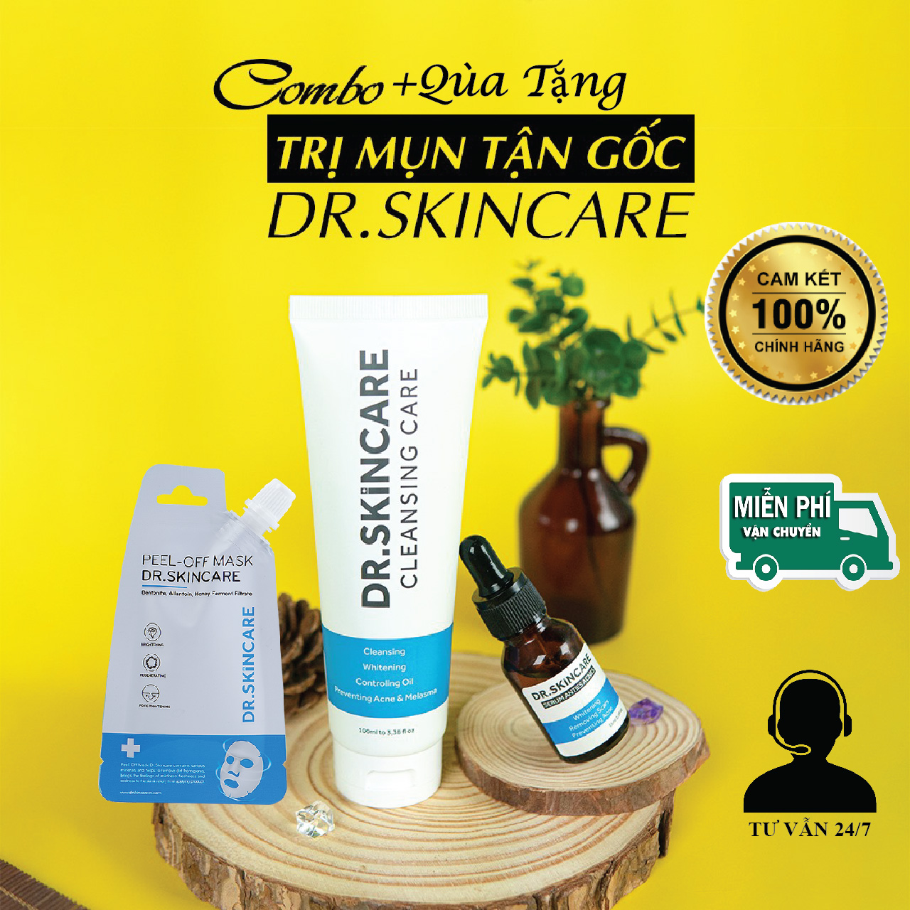 Combo MỤN DR SKINCARE (SỮA RỮA MẶT+SERUM+Peel off mask)