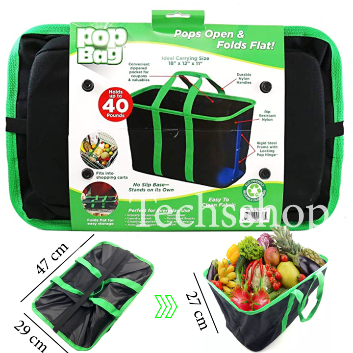 Túi đựng thực phẩm rau củ quả gấp gọn đa năng Popbag - Giỏ xách thức ăn xếp gọn - Túi đựng thú cưng - Giỏ đi chợ siêu thị - Dụng cụ đi phượt dã ngoại cắm trại du lịch - Túi xách đồ ô tô - Túi vải đựng đồ tiện l