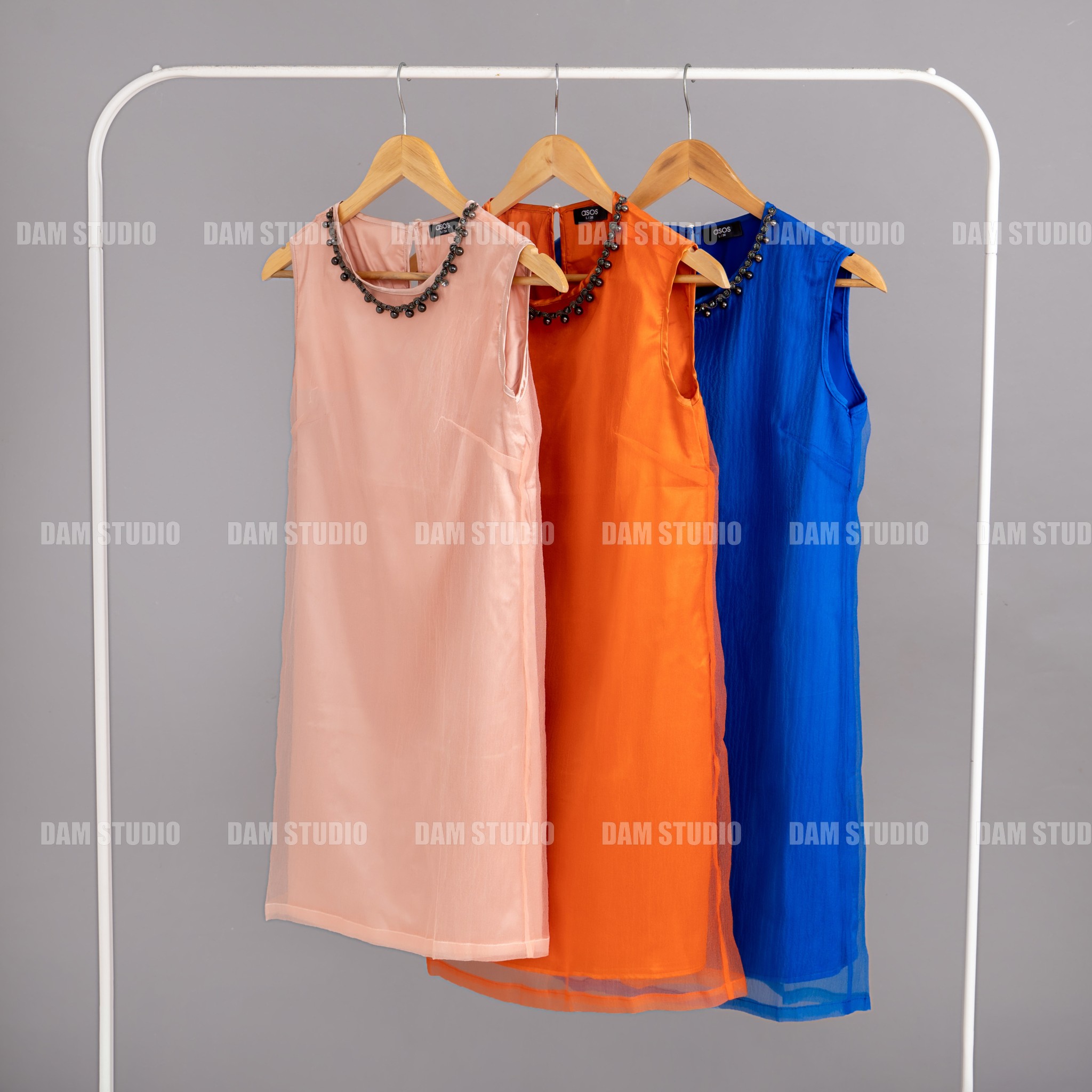 Đầm voan suông 2 lớp hồng cam xanh hàng cao cấp - dv0100039