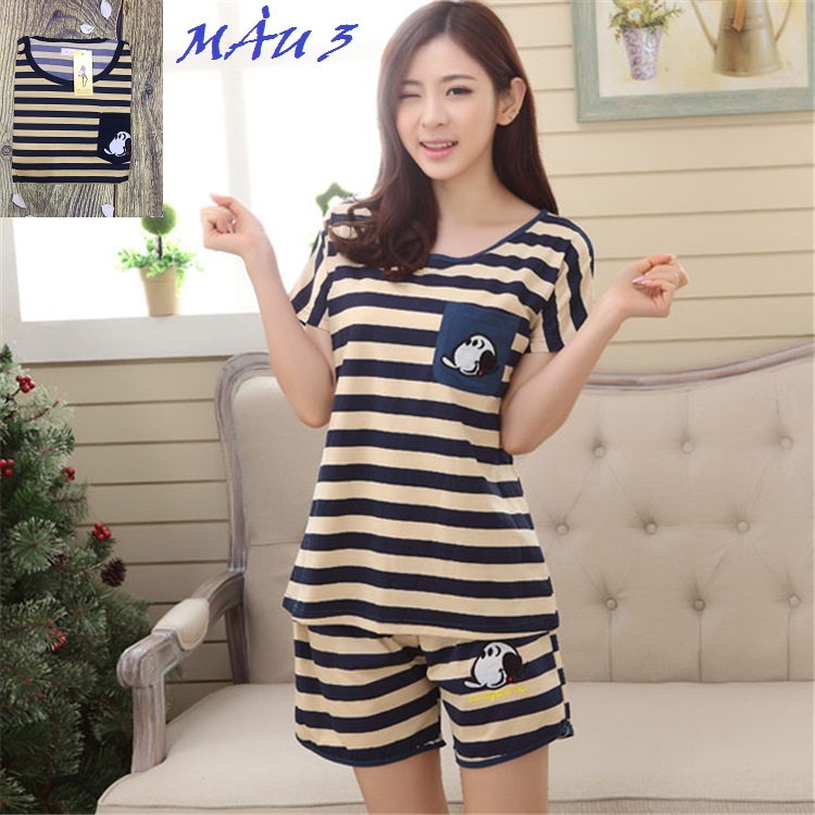 Bộ ngủ mặc nhà cộc tay kute chất cotton siêu mát nx003