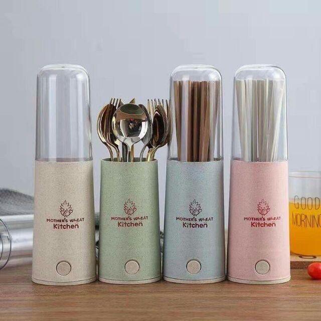 Ống Cắm Đũa Thìa Lúa Mạch Có Nắp Đậy