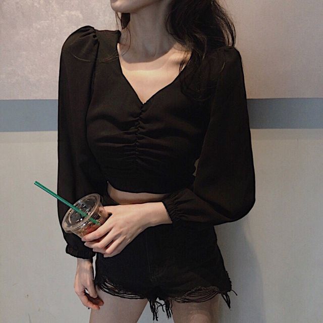 Áo nhún cổ tim siêu xinh