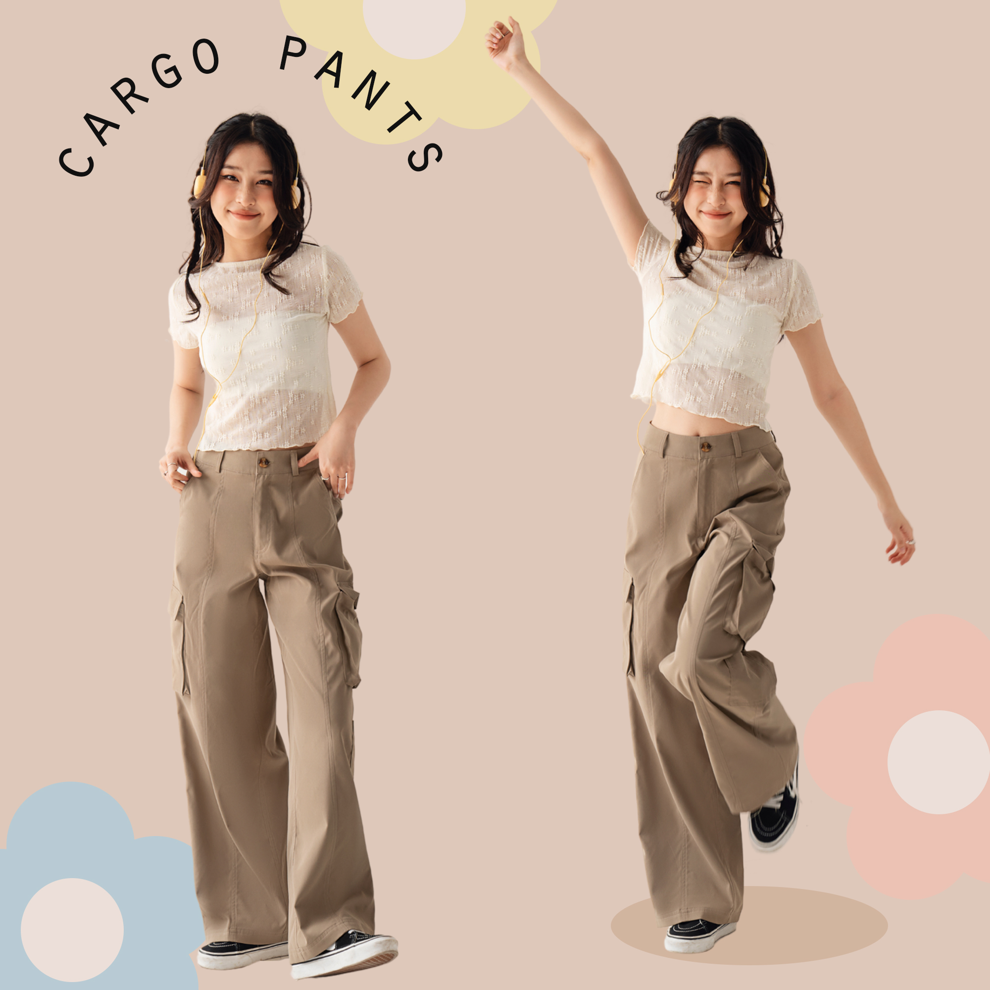 BLEUBIRD Quần khaki túi hộp dáng suông Cargo Pants