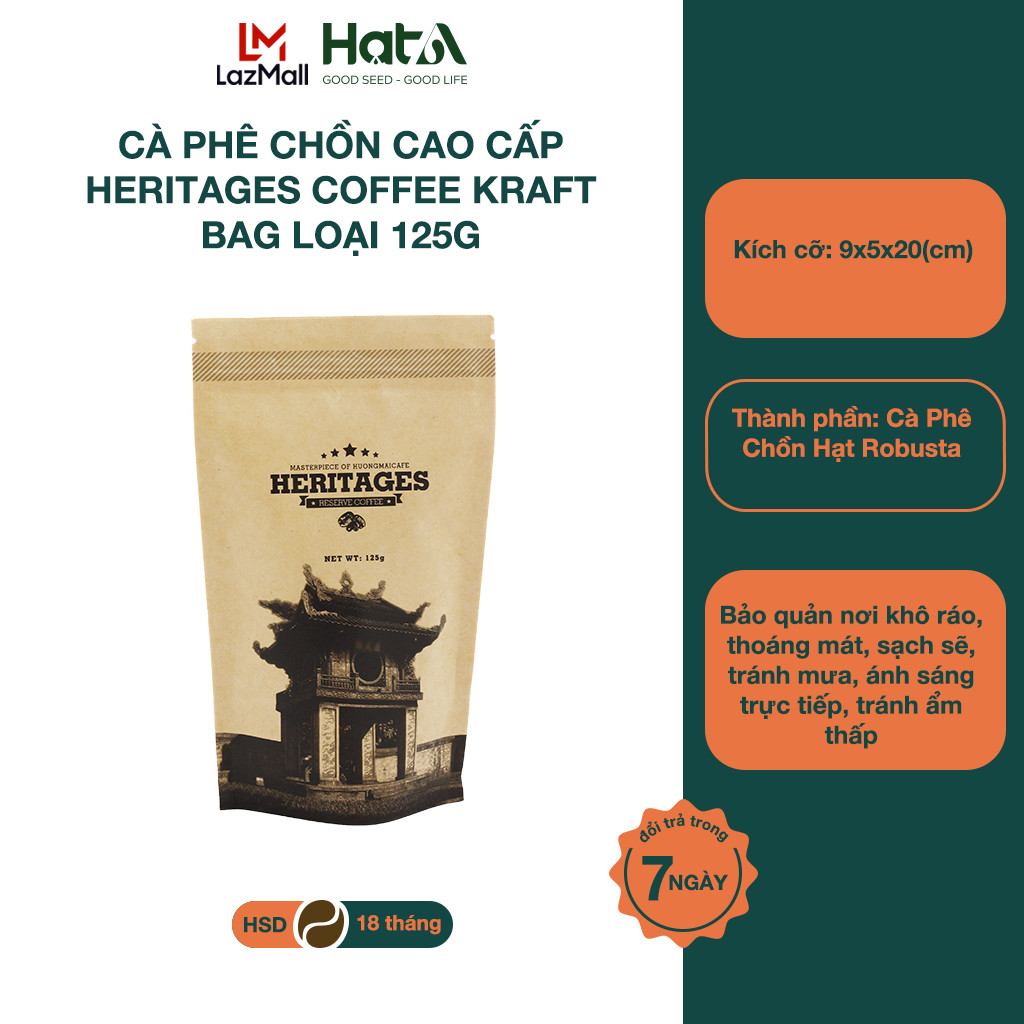 Cà Phê Chồn Cao Cấp Heritages Coffee Kraft Bag Hương Mai Cafe 100% Hạt Robusta Nguyên Chất Dạng Bột/ Hạt - Loại 125g