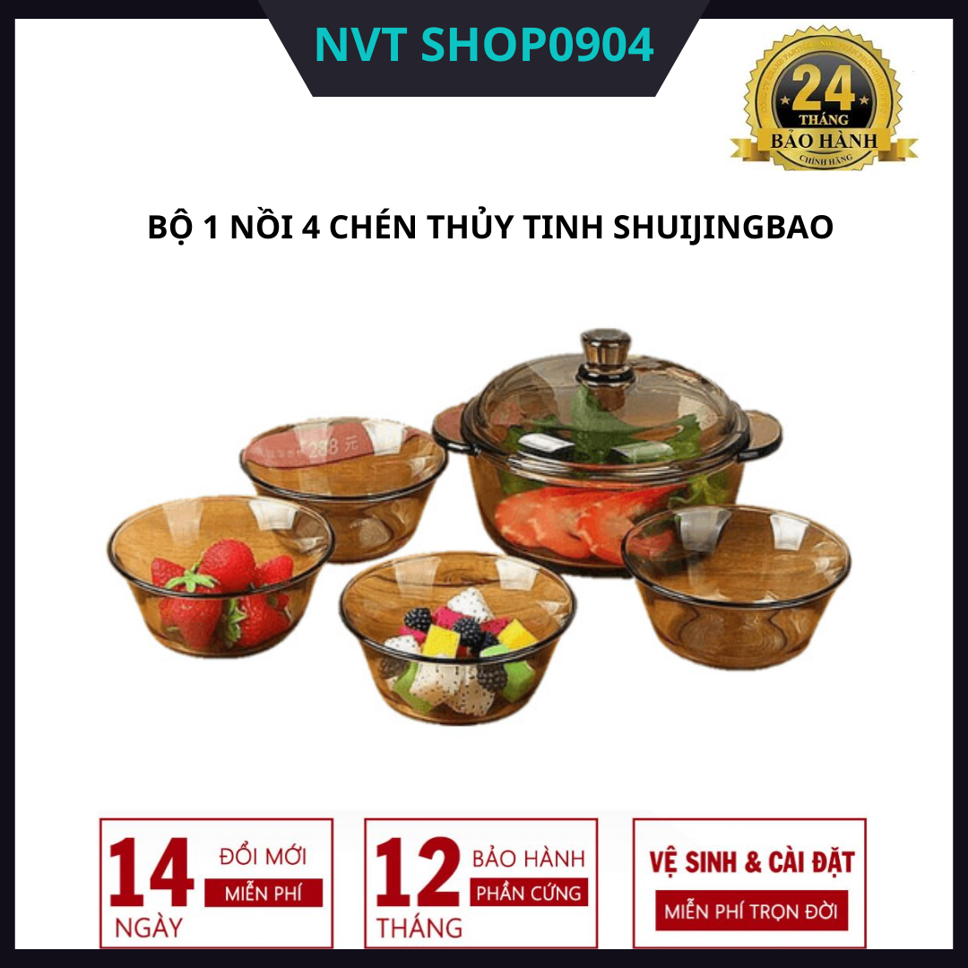Bộ 1 nồi 4 chén thủy tinh shuijingbao