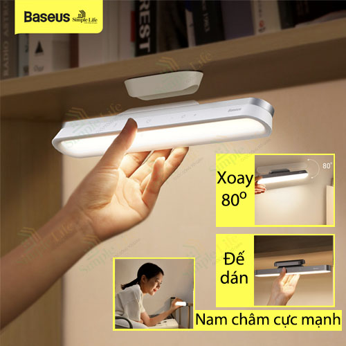 Đèn LED Đọc Sách Baseus USB không dây gắn tường bằng nam châm từ tính, điều chỉnh độ sáng và màu sắc bằng cảm ứng chạm