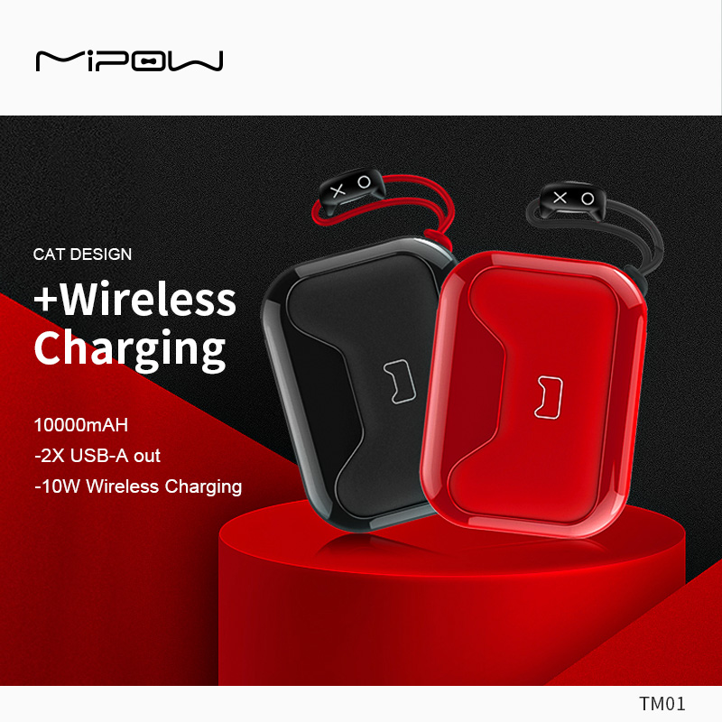 MIPOW Power Bank 10000mAh CAT Fast Charge portable charger With lanyard Quick Charging External Battery Wireless Charge Bank