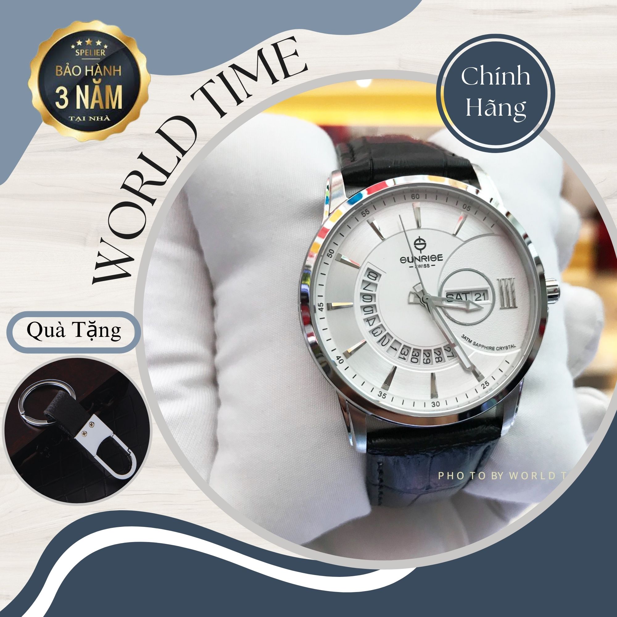 Đồng Hồ Nam Sunrise 1130SA A Kính Sapphire Chống Xước , Chống Nước,Full hộp thẻ bảo hành hãng