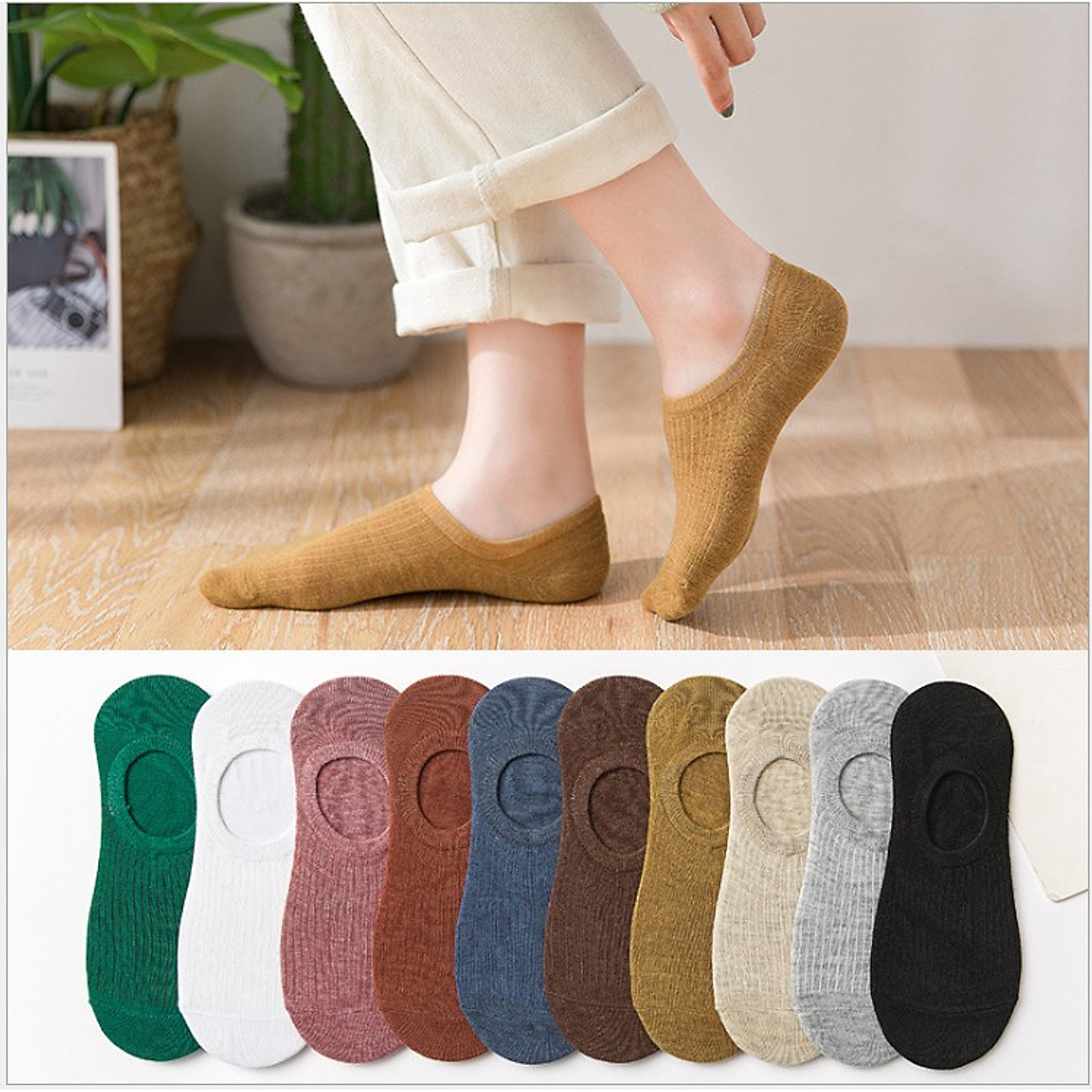 Combo 10 đôi tất/vớ hài cotton gân xuất nhật nhiều màu nam nữ