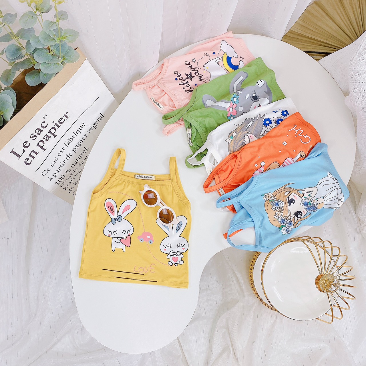 Áo 2 dây MINKY MOM 2 Dây in hình cho bé gái (7-18kg) chất thun lạnh