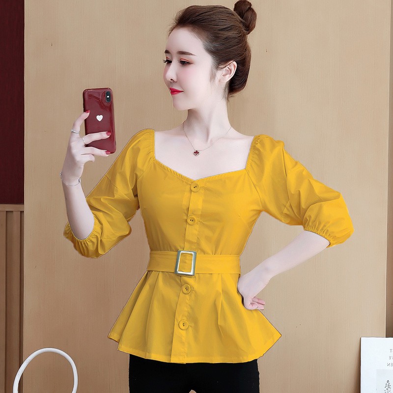 Áo kèm belt nana cổ vuông