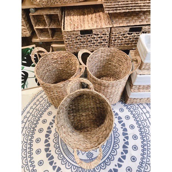 Giỏ tròn đựng đồ đa năng, giỏ đựng đồ dơ, giỏ đựng quần áo, giỏ lục bình hàng thủ công
