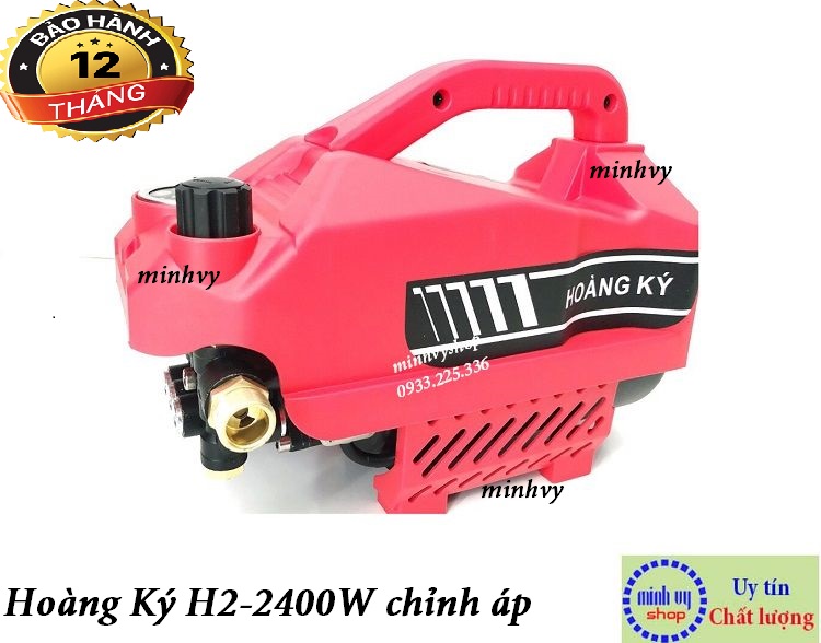 Máy rửa xe Hoàng Ký H2 có chỉnh áp 2400W tặng kèm bình bình xà phòng