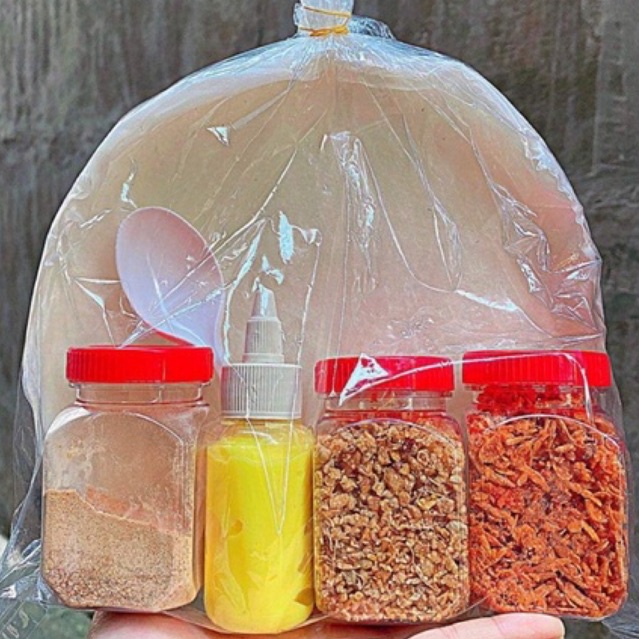 COMBO MUỐI BƠ:bánh tráng phơi sương muối nhuyễn,bơ béo,tỏi phi,ruốc sấy-bánh tráng-muối tép hành phi-bơ béo-tóp mỡ
