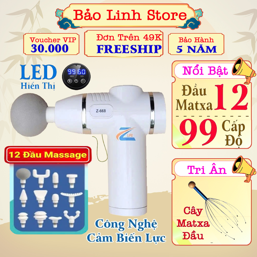 [Quà tặng người thân] Máy massage cầm tay Zlife Z668 kèm 12 đầu massage và 32 cấp độ, súng massage món quà thay lời yêu thương đến người thân