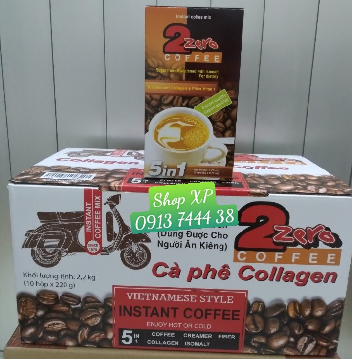 1 Thùng 10 hợp cafe sữa hòa tan collagen 2 Zero MIX Xuất Khẩu (5 trong 1) x 10 họp = (100  gói)