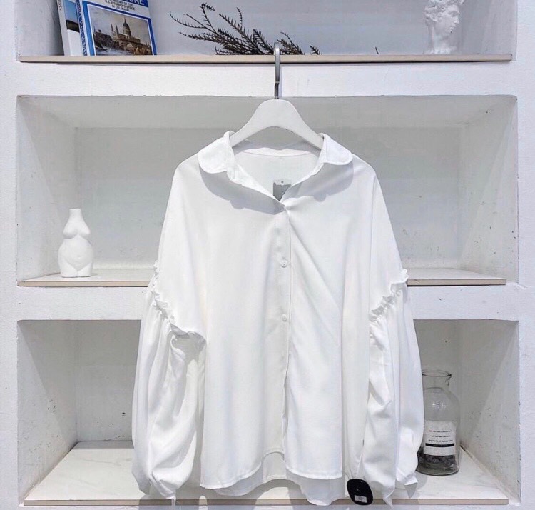 Áo sơ mi nữ học sinh đi học, áo sơ mi trắng tay dài form rộng [ SM BỒNG TRƠN - MỚI]